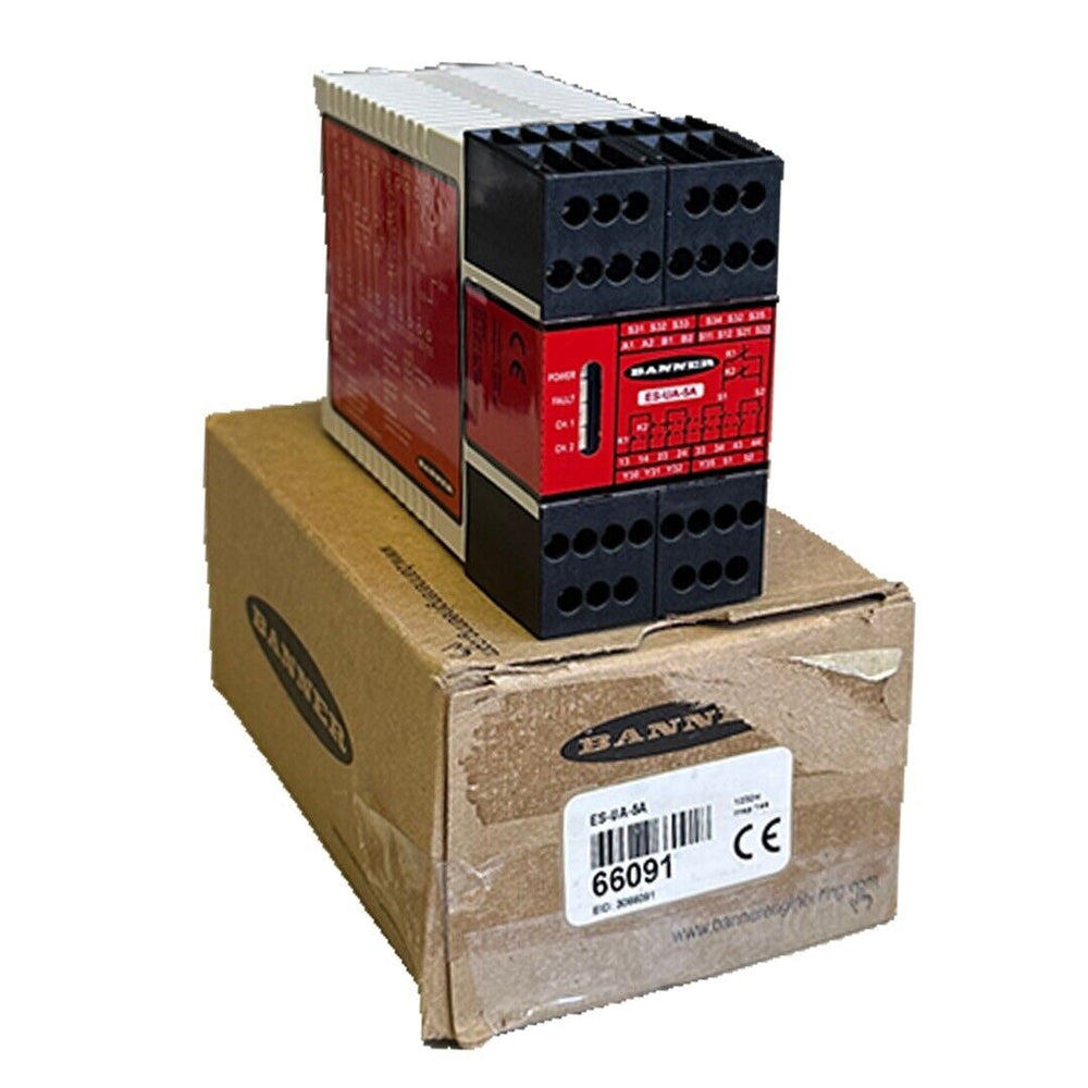 NEW BANNER ES-UA-5A / ESUA5A E-STOP/INTERLOCK MONITORING SAFETY MODULE 66091