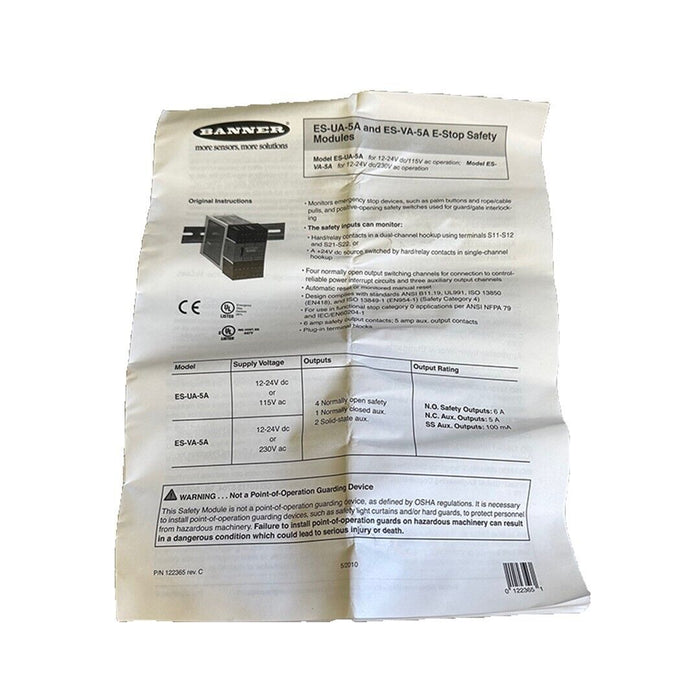 NEW BANNER ES-UA-5A / ESUA5A E-STOP/INTERLOCK MONITORING SAFETY MODULE 66091