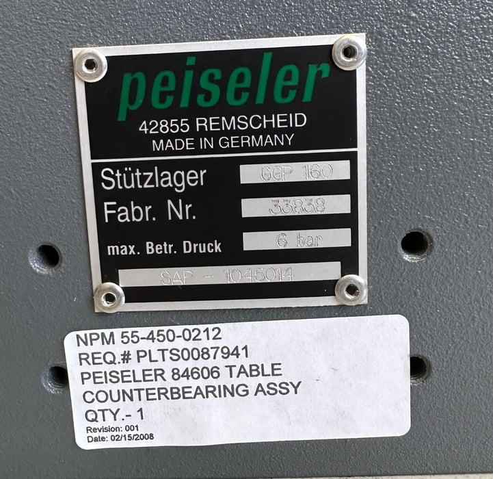 NEW PEISELER GGP-160 / GGP160 TABLE COUNTERBEARING ASSY 55-450-0212 SAP-1045014