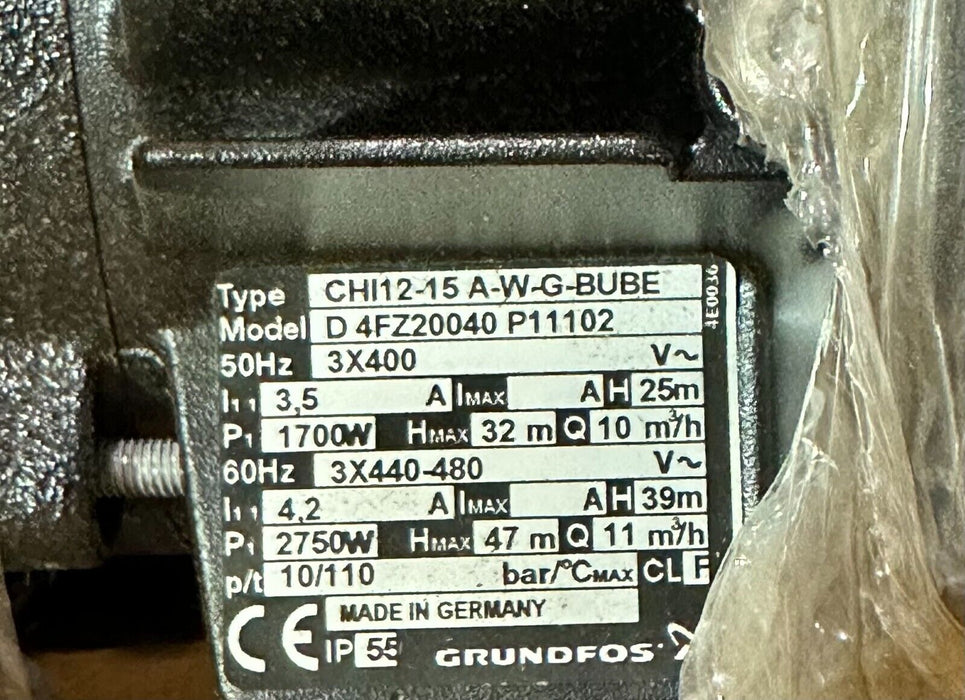 NEW GRUNDFOS CHI12-15 A-W-G-BUBE / D 4FZ20040 P11102 CHI SERIES PUMP ASSEMBLY