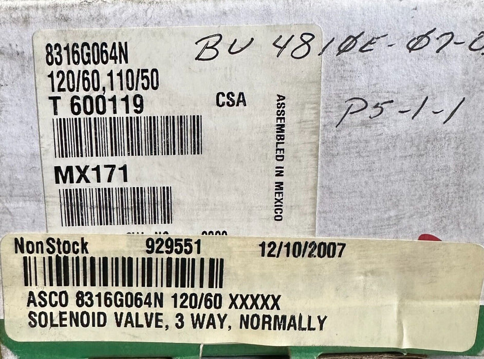 NEW ASCO 8316G064N Red-Hat II SOLENOID VALVE 110/120V 50/60Hz MX171