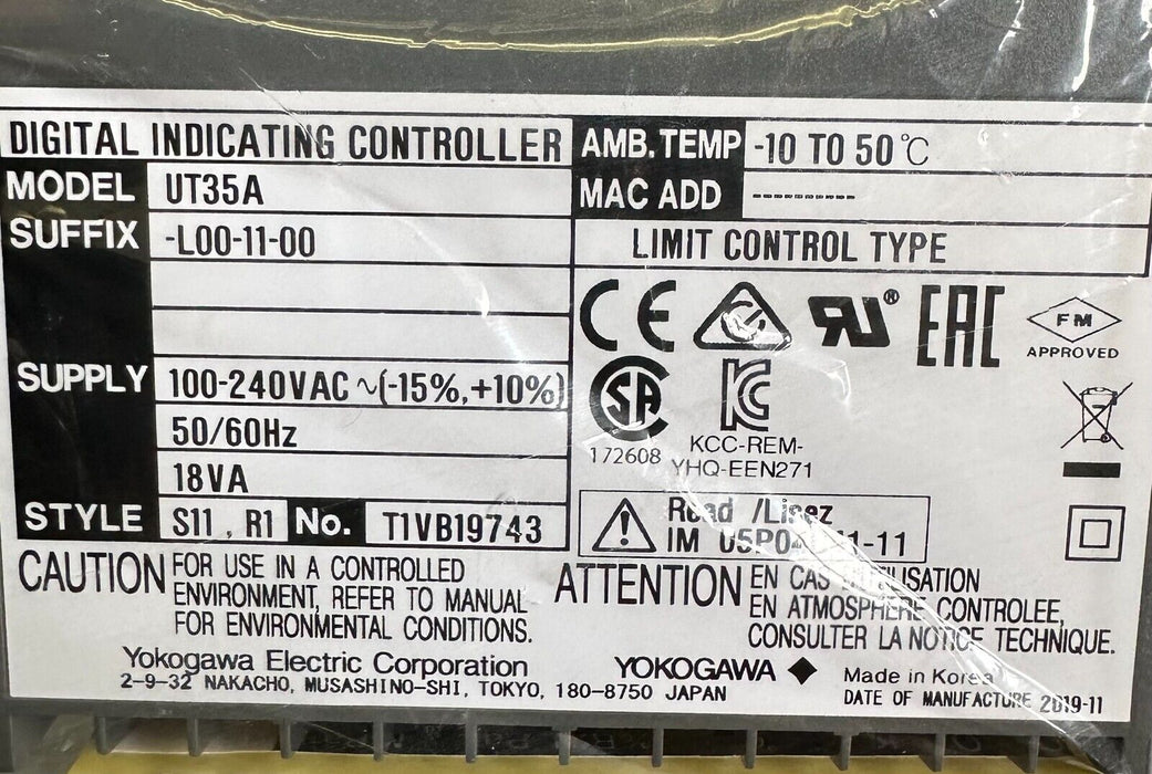 NEW YOKOGAWA UT35A-L00-11-00 / UT35AL001100 DIGITAL INDICATING CONTROLLER UT35A