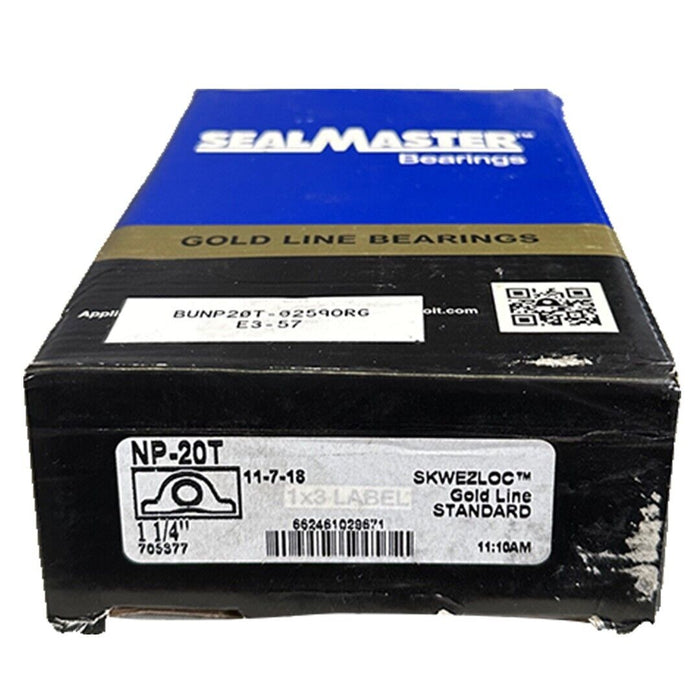 NEW SEALMASTER NP-20T / NP20T SKWEZLOC GOLD LINE PILLOW BLOCK BEARING 1-1/4''
