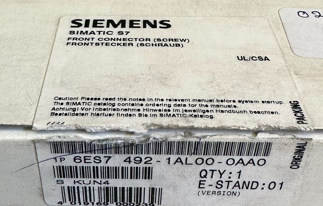 NEW SIEMENS 6ES7 492-1AL00-0AA0 / 6ES74921AL000AA0 SIMATIC S7 FRONT CONNECTOR