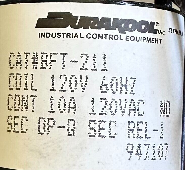 NEW AEC DURAKOOL BFT-211 / BFT211 RELAY 120VAC COIL 120V 60Hz