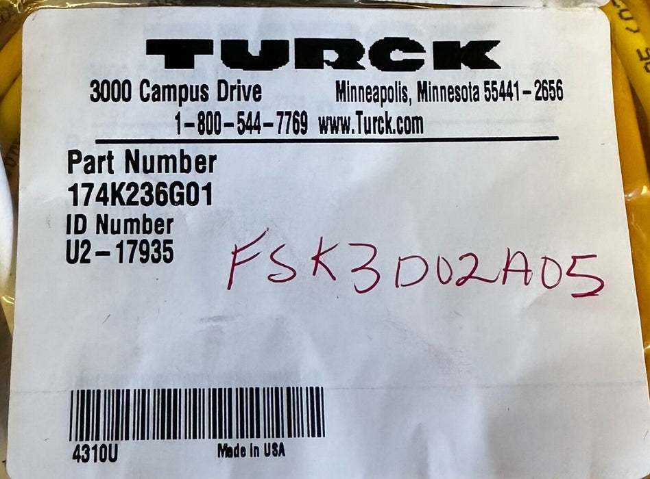 NEW TURCK U2-17935 / U217935 PHOTOCELL CORDSET 97942 174K236G01
