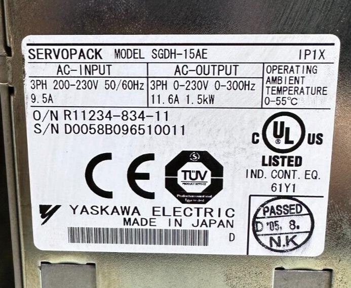 YASKAWA SGDH-15AE / SGDH15AE SERVOPACK AC DRIVE 200-230V 9.5A 50/60Hz V. 34942