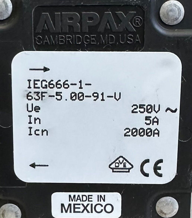 NEW AIRPAX IEG666-1-63F-5.00-91-V / IEG666163F50091V CIRCUIT BREAKER 250V 5A