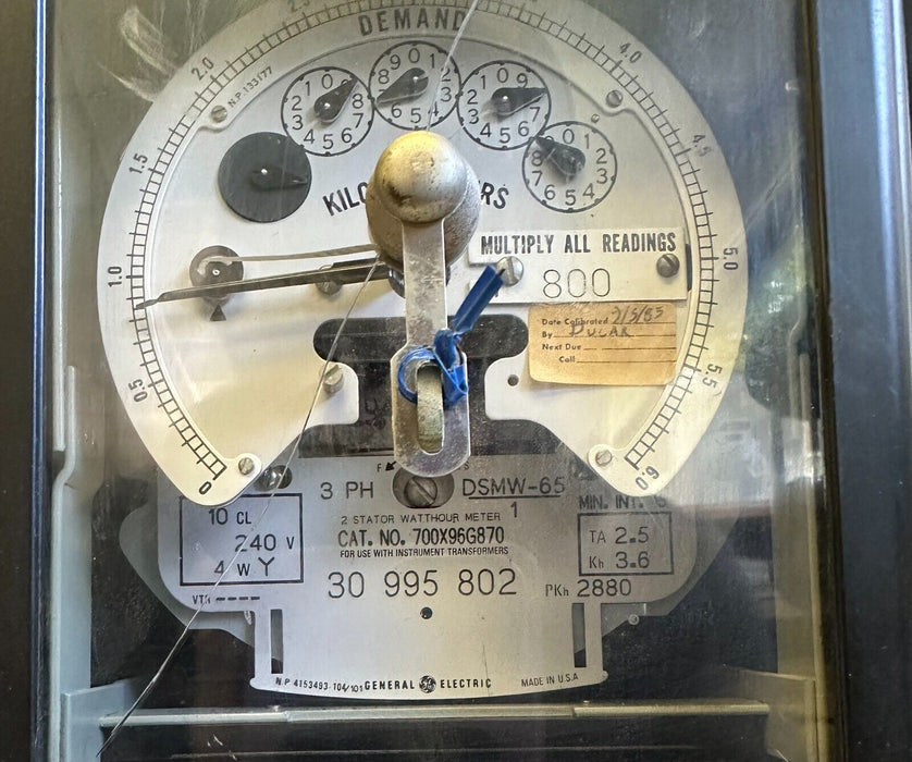 GENERAL ELECTRIC 700X96G870 2-STRATOR WATTHOUR METER DSMW-65 / DSMW65 *READ