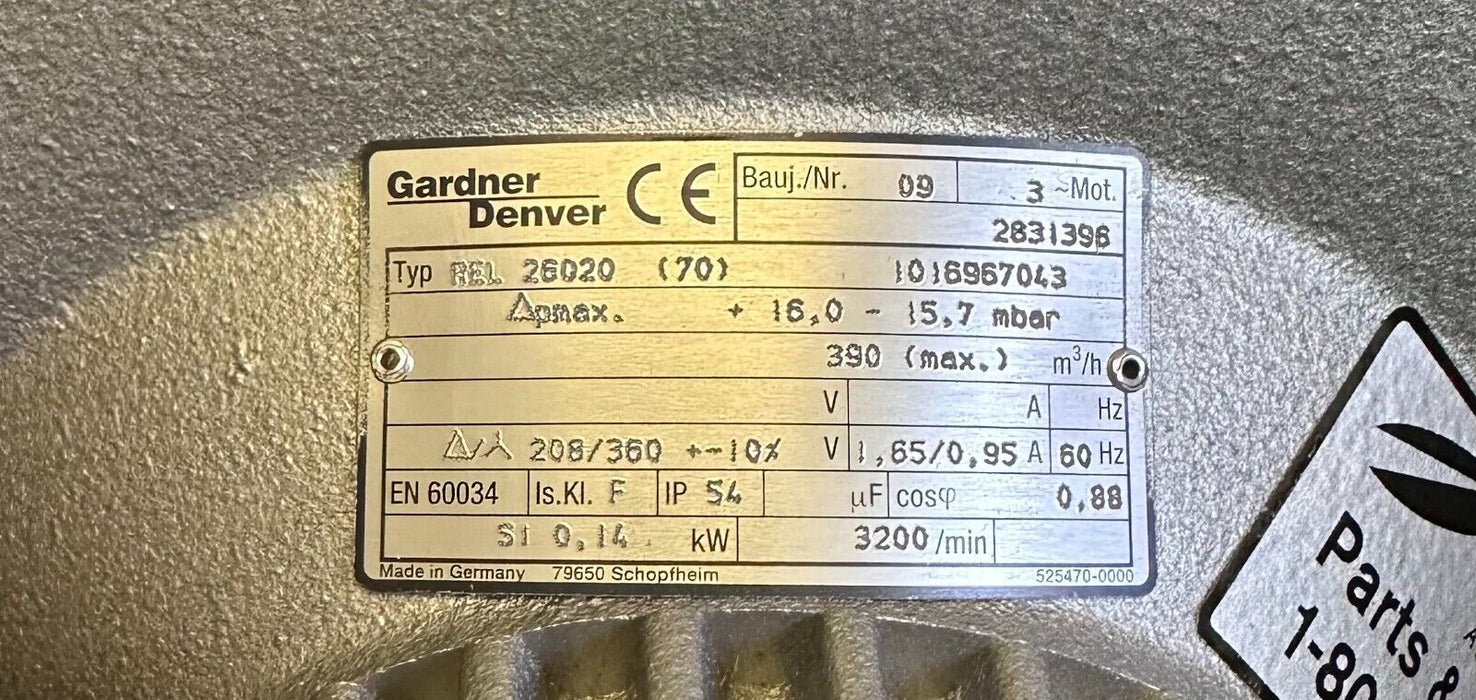 NEW GARDNER DENVER REL 26020 (70) VACUUM BLOWER ASSEMBLY 1016967043 2831396 READ
