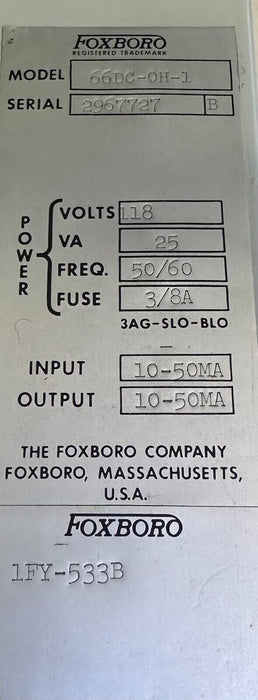 FOXBORO 66DC-OH-1 / 66DCOH1 MULTIPLIER-DRIVER MODULE FOR H-LINE SYTEM 1FY-533B