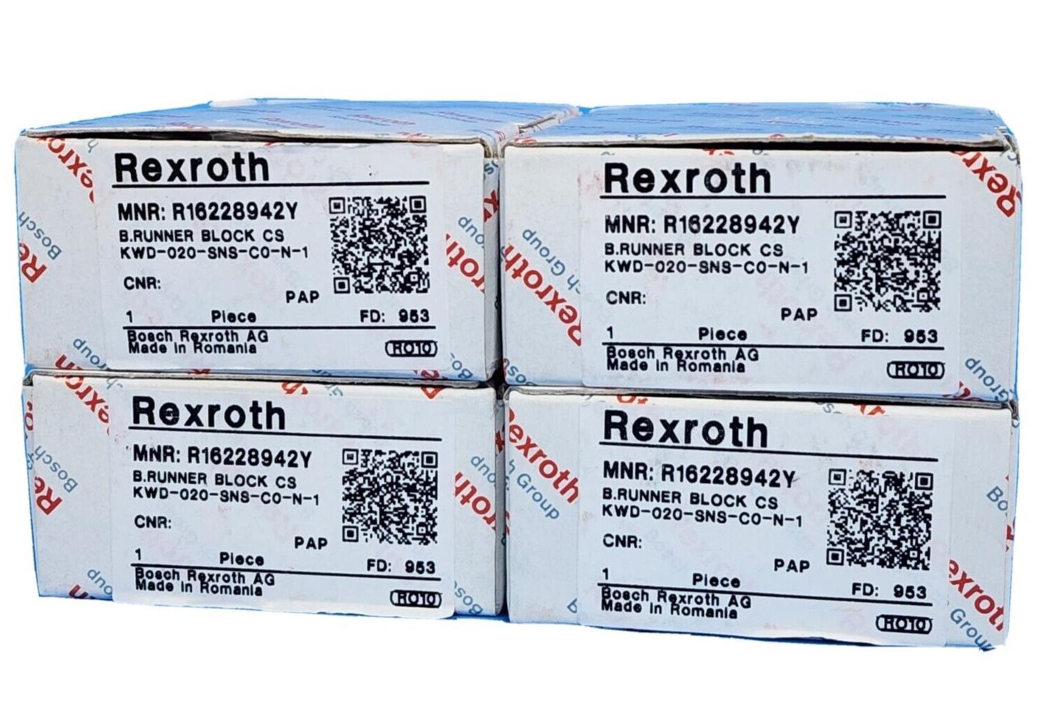 LOT OF 4 NIB REXROTH R16228942Y LINEAR RUNNER BLOCKS KWD-020-SNS-C0-N-1