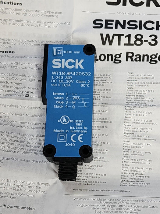 NIB SICK WT18-3P420S32 PHOTOELECTRIC PROXIMITY SENSOR 1043397