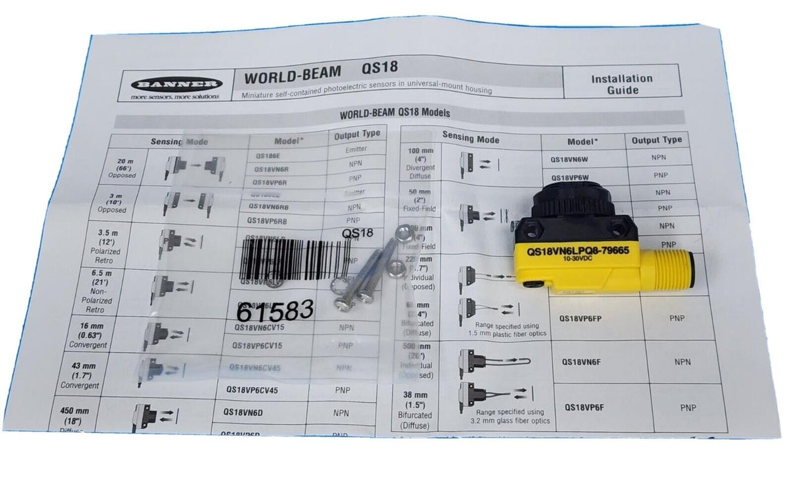 NIB BANNER QS18VN6LPQ8-79665 PHOTOELECTRIC SENSOR 10-30VDC