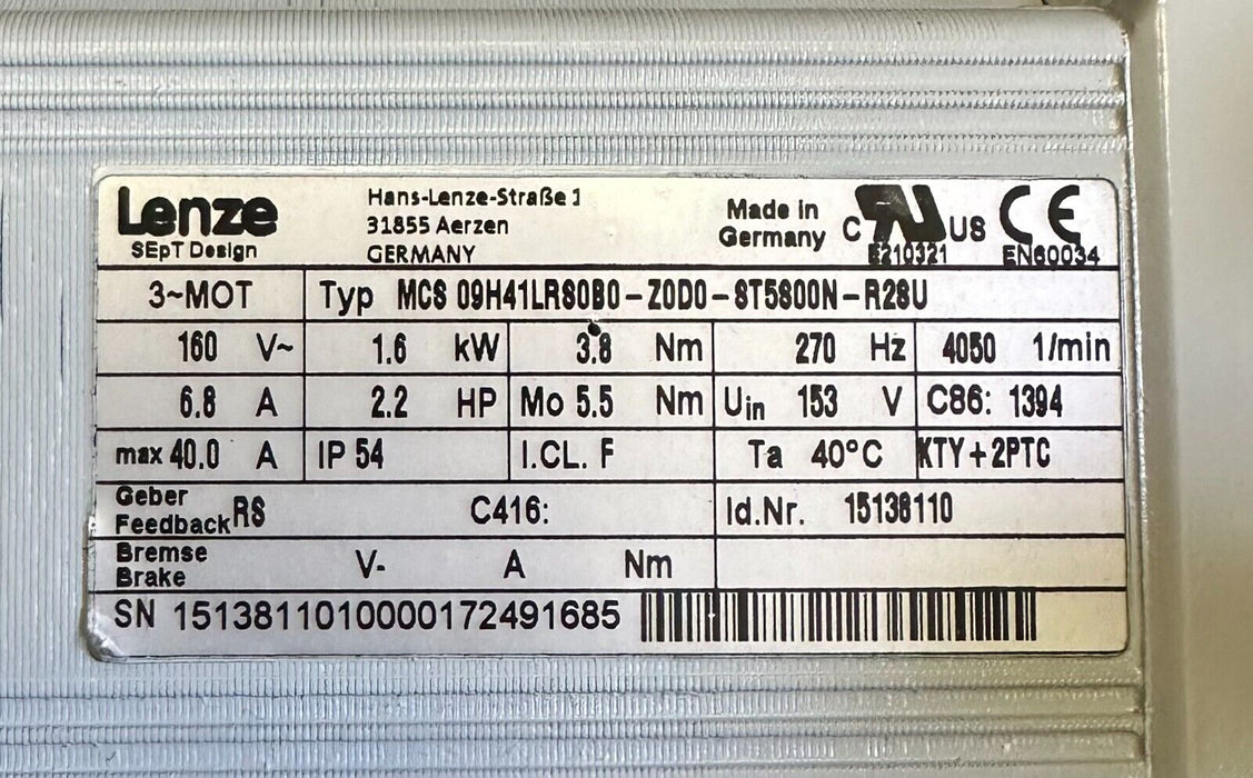 NEW LENZE MCS09H41LRS0B0-Z0D0-ST5S00N-R2SU SERVO 15138110 W/ GST05-2S VBR 09HC41