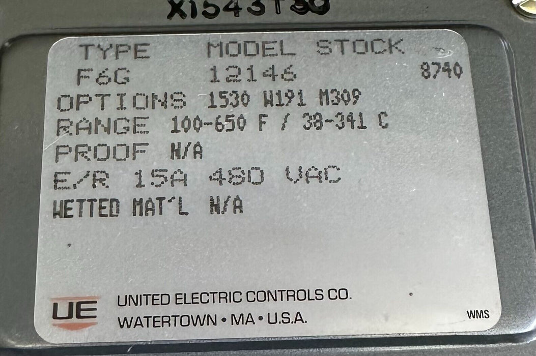 NEW UNITED ELECTRIC F6G-12146 / F6G12146 TEMPERATURE SWITCH TYPE F6G MODEL 12146
