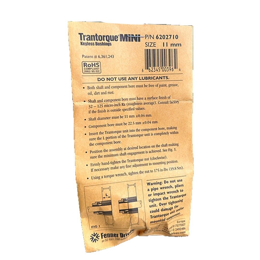 NEW FENNER DRIVES 6202710 Trantorque MINI 11mm KEYLESS BUSHING — PremiumPLC