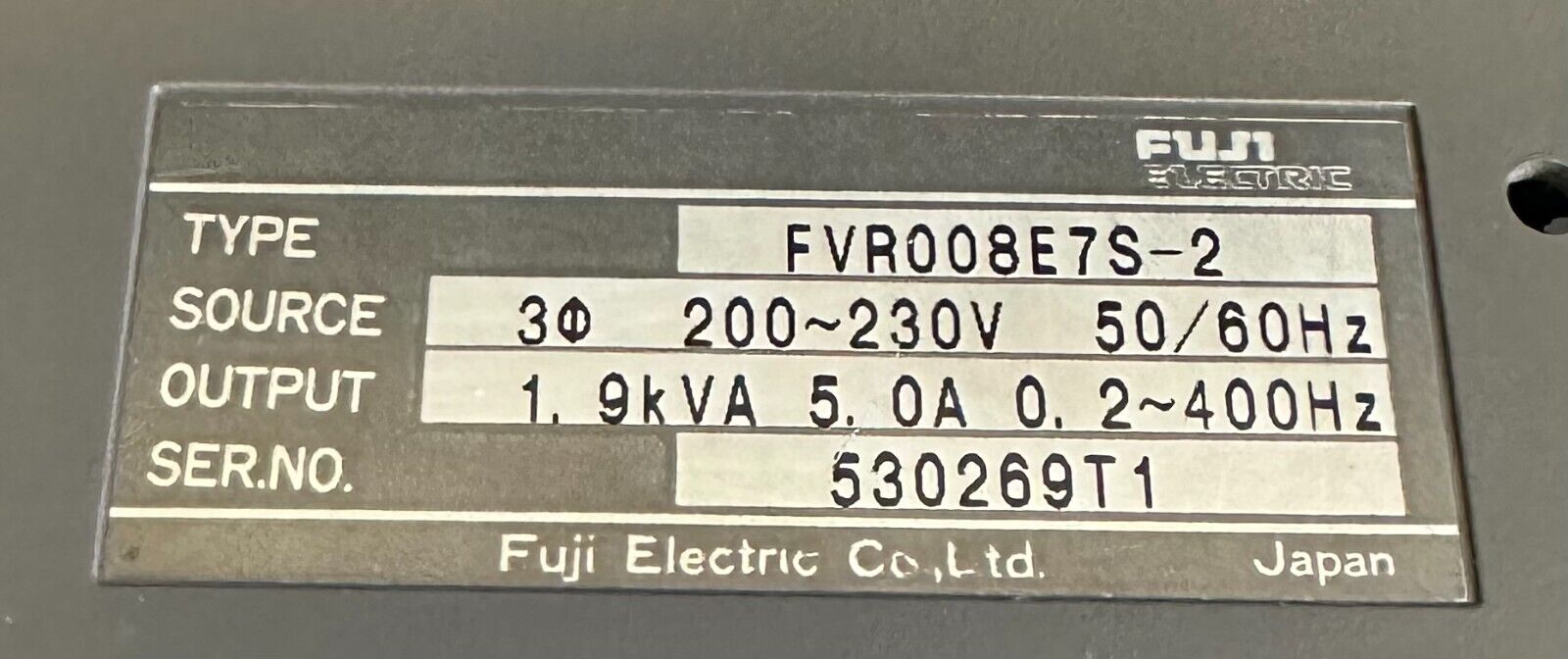 FUJI ELECTRIC FVR008E7S-2 / FVR008E7S2 FVRE7S DRIVE 0.75kW W/ DIGITAL MONITOR