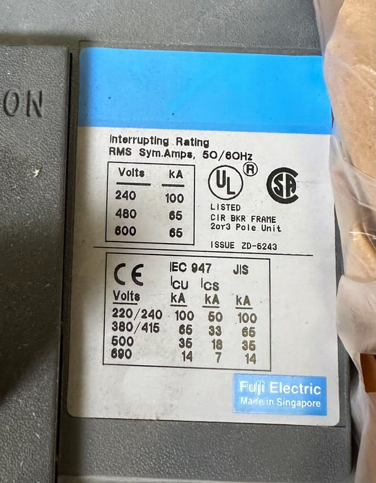 NEW FUJI BU3KLC-200L1W / BU3KLC200L1W CIRCUIT BREAKER 400A 600VAC BU0PKH200