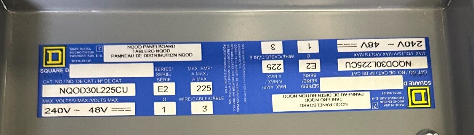 NEW SQUARE D NQOD30L225CU /E2 NQOD/NQODM PANELBOARD 240V 225A MH32 NQB532 MHC32