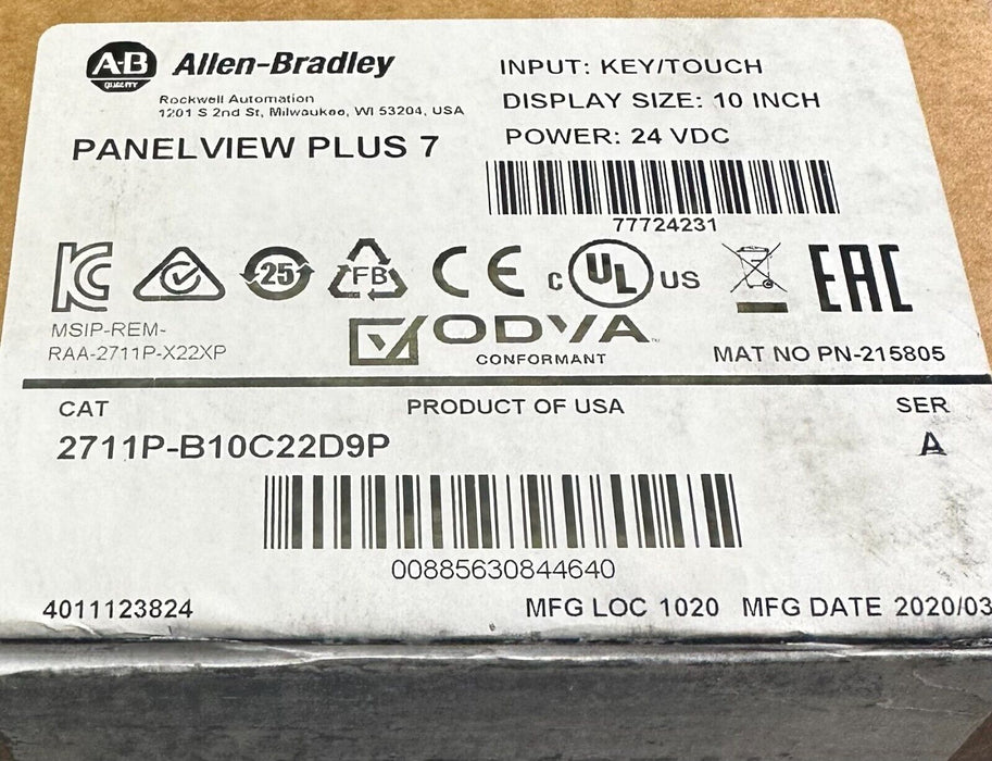 SEALED ALLEN BRADLEY 2711P-B10C22D9P /A PanelView Plus 7 KEY/TOUCH Enet 2020