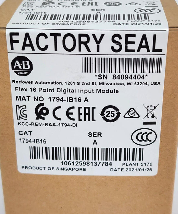 FACTORY SEALED ALLEN BRADLEY 1794-IB16 SER. A FLEX INPUT MODULE 16 POINT