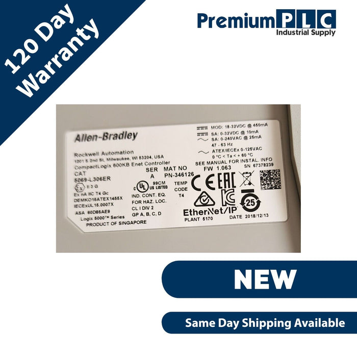 NEW ALLEN BRADLEY 5069-L306ER /A CompactLogix 5380 600KB ENET CONTROLLER