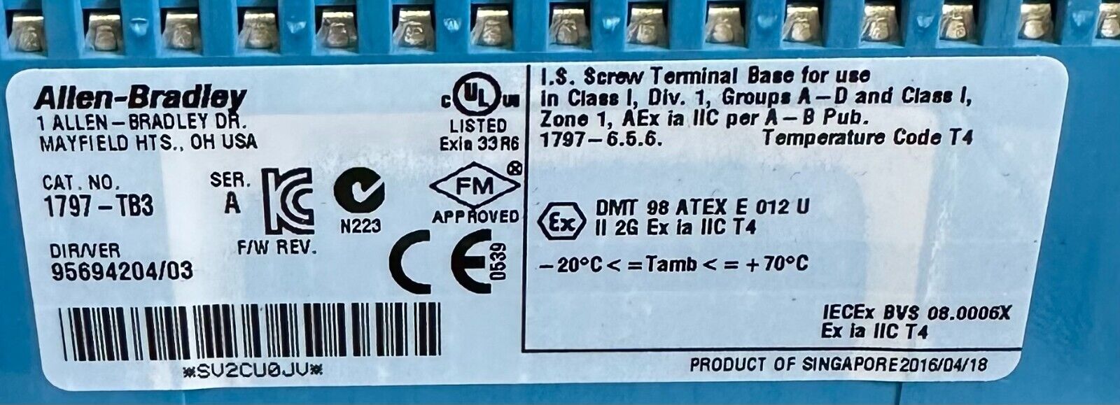 NEW ALLEN BRADLEY 1797-TB3 /A Flex Ex CAGE CLAMP IS TERMINAL BASE 1797TB3