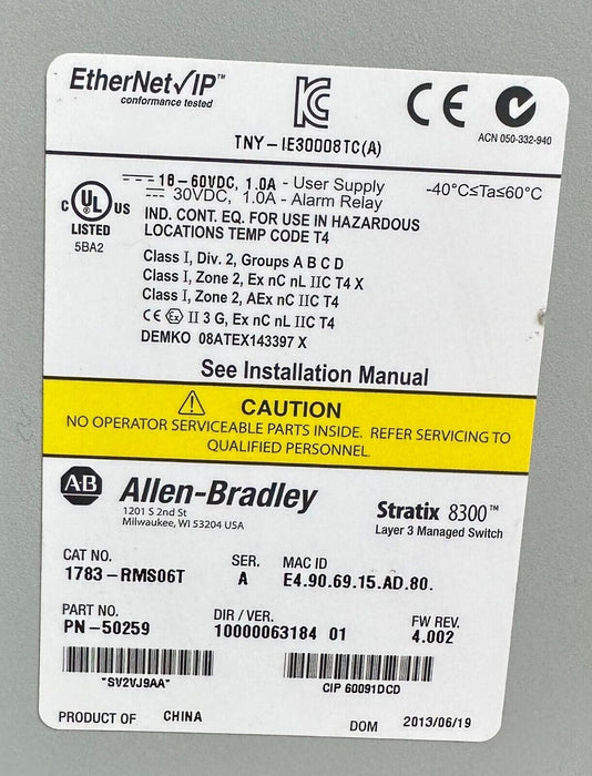 NEW ALLEN BRADLEY 1783-RMS06T /A Stratix 8300 6-PORT EtherNet SWITCH 1783RMS06T