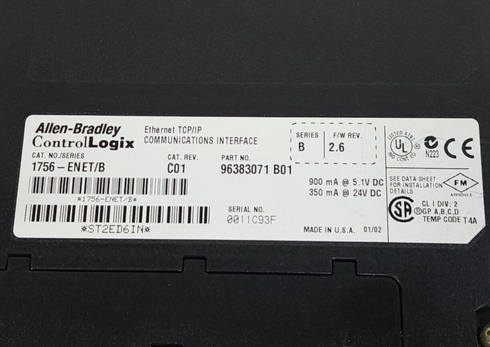 ALLEN BRADLEY 1756-ENET/B CAT. REV. C01 CONTROLLOGIX COMMUNICATIONS MODULE