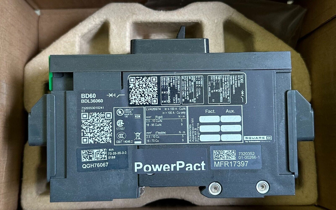 NEW SQUARE D BDL36060 PowerPact B CIRCUIT BREAKER 3P 60A 18kA @ 480V BD60