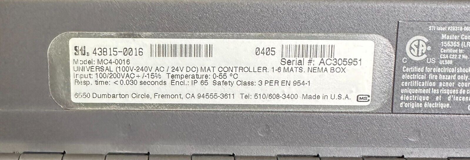 NEW STI 43815-0016 / 438150016 UNIVERSAL MAT CONTROLLER MC4-0016 / MC40016 NNB