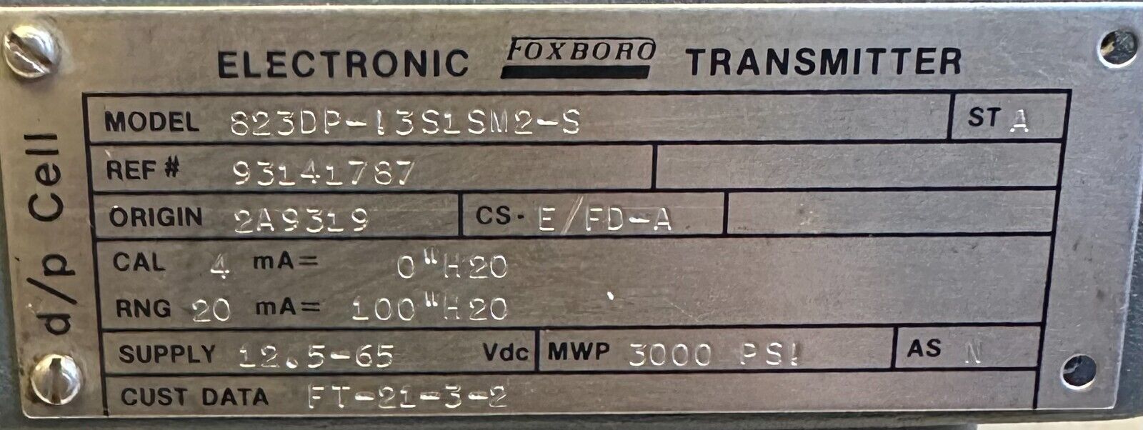 FOXBORO 823DP-I3S1SM2-S / 823DPI3S1SM2S ELECTRONIC TRANSMITTER 12.5-65V 93141787