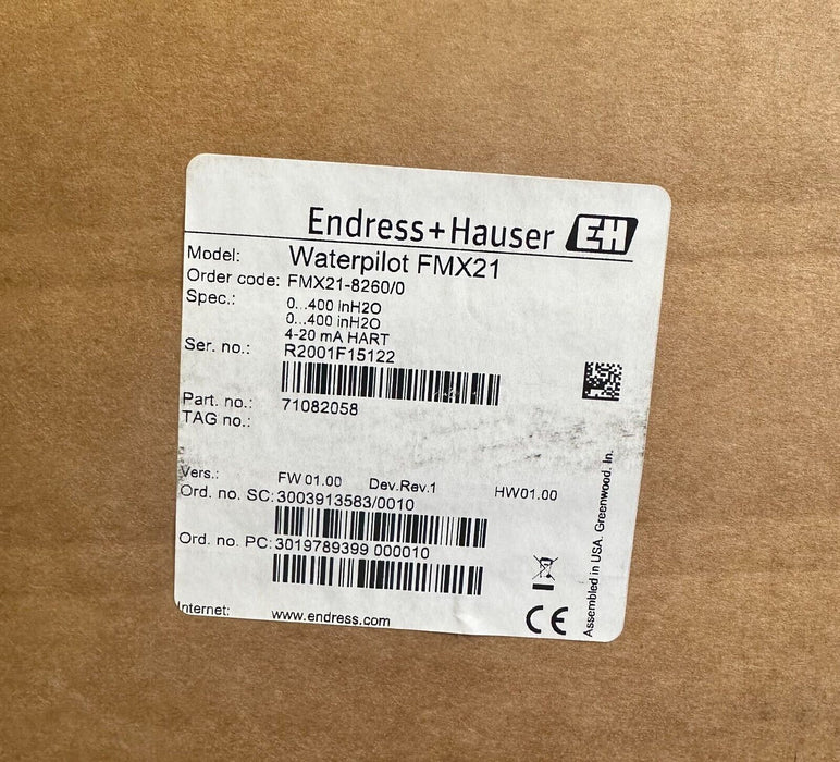 NEW Endress+Hauser 71082058 Waterpilot FMX21 HART LEVEL PROBE FMX21-8260/0