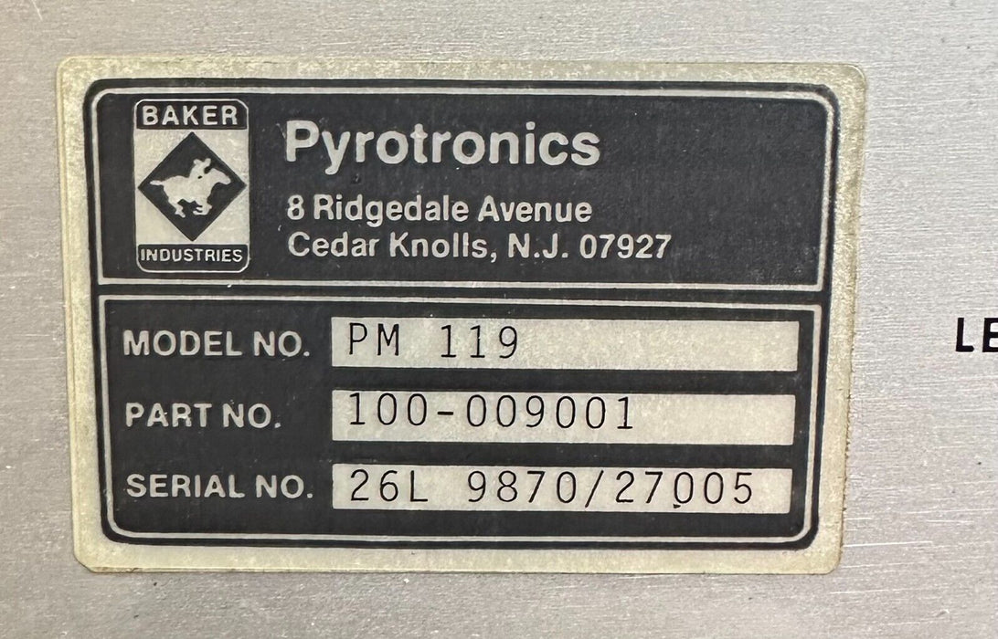BAKER INDUSTRIES PM-119 / PM119 PYROTRONICS POWER SUPPLY 100-009001 / 100009001