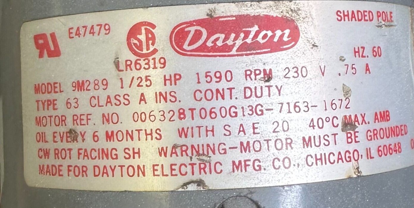 DAYTON TEEL 1P630B RECIRCULATING PUMP 9M289 1/25HP 230V 1590RPM TYPE 63 60Hz