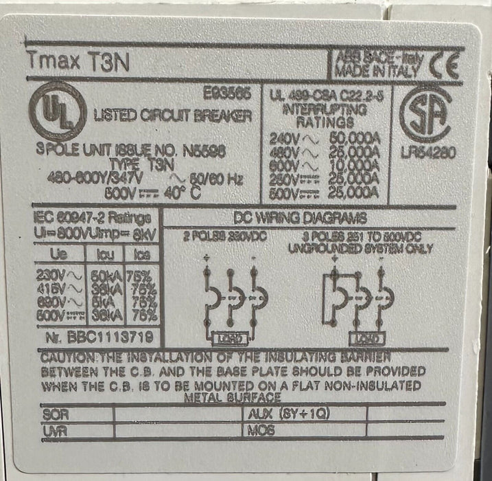 NEW ABB SACE Tmax T3 N 225 CIRCUIT BREAKER 175A 3-POLE T3N175TW 1SDA053564R1