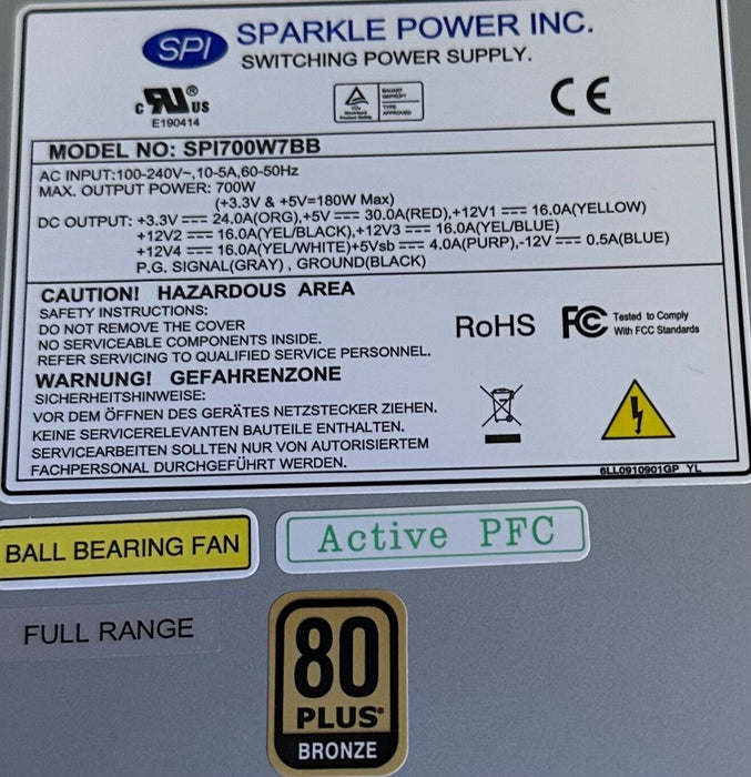 NEW SPARKLE POWER INC. SPI700W7BB SWITCHING POWER SUPPLY 700W 100-240V 50/60Hz