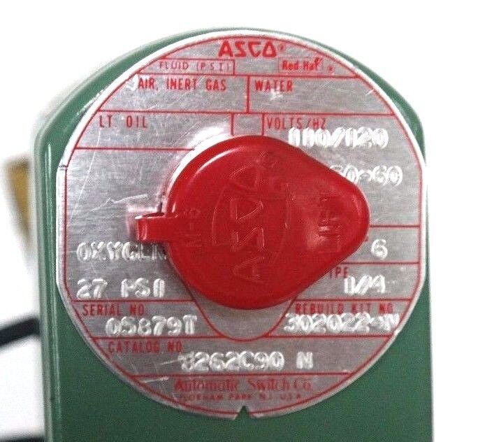 ASCO 8262C90 N SOLENOID VALVE 100/120 VOLTS/HZ 27PSI 1/4PIPE 6WATTS