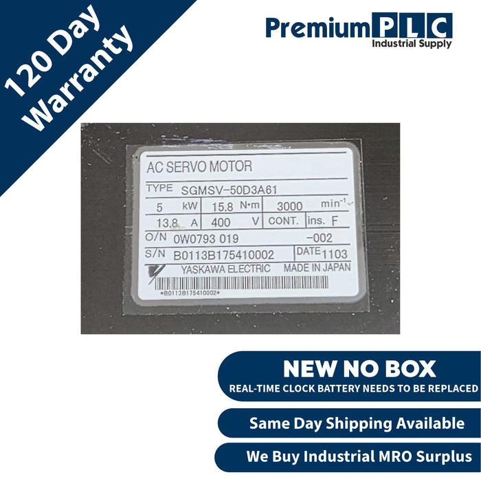 NEW YASAKAWA ELECTRIC SGMSV-50D3A61 AC SERVO MOTOR 5kW W/ENCODER UTTAH-B20FL