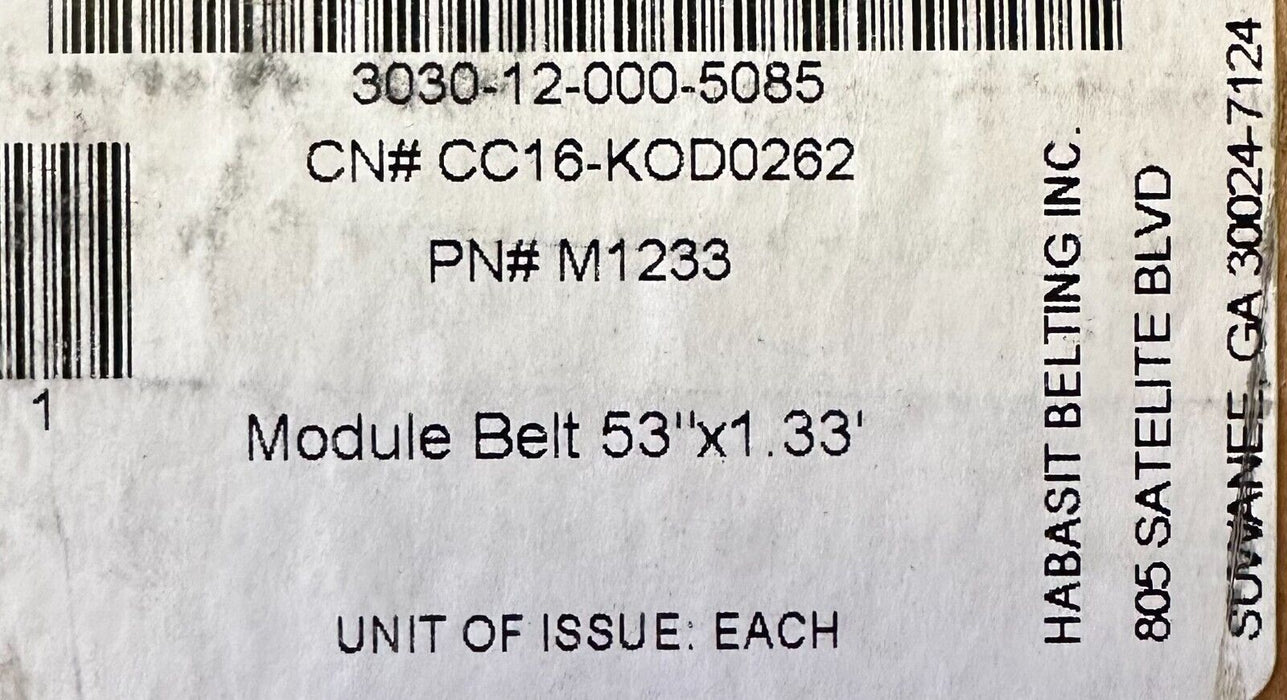 NEW HABASIT AMERICA M1233 53'' x 1.33'' FLUSH GRIP MODULAR BELT