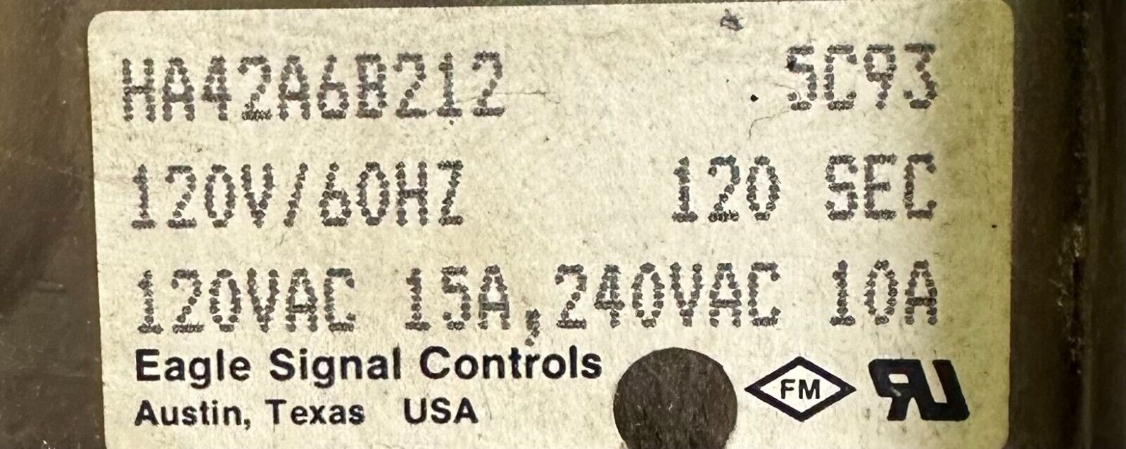 NEW EAGLE SIGNAL HA42A6B212 ELECTRIC RESET TIMER 120-SECONDS 120Vac/60Hz