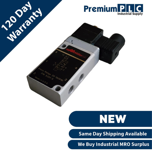 NEW PARKER MILLER FLUID POWER 5251-S / 5251S SOLENOID VALVE 25-150PSI 220V COIL