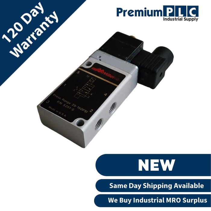 NEW PARKER MILLER FLUID POWER 5251-S / 5251S SOLENOID VALVE 25-150PSI 220V COIL