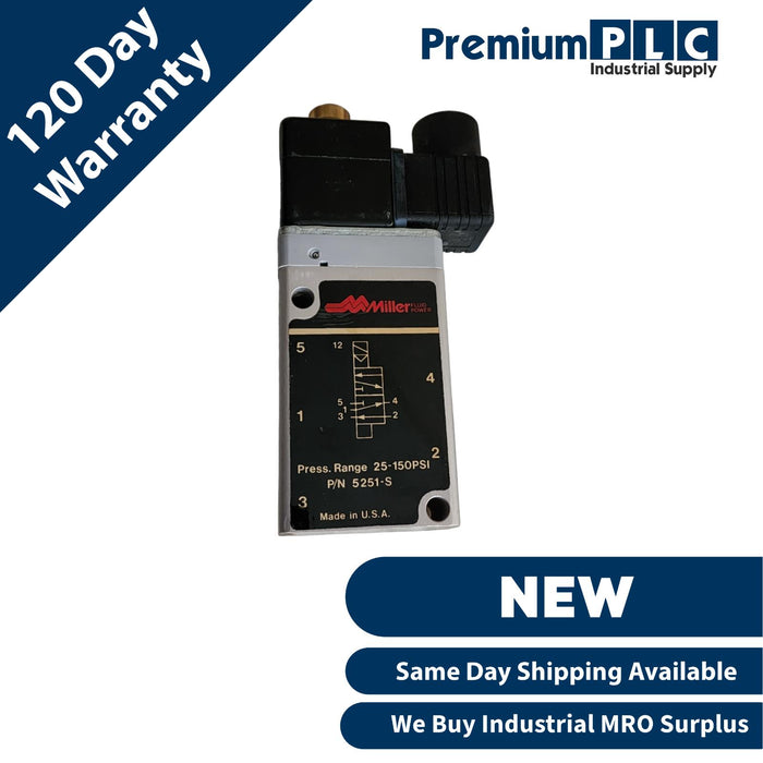NEW PARKER MILLER FLUID POWER 5251-S / 5251S SOLENOID VALVE 25-150PSI 220V COIL