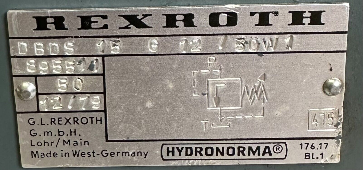 NEW REXROTH DBDS 15 G 12/50W1 / DBDS15G1250W1 HYDRONORMA HYDRAULIC VALVE 895511