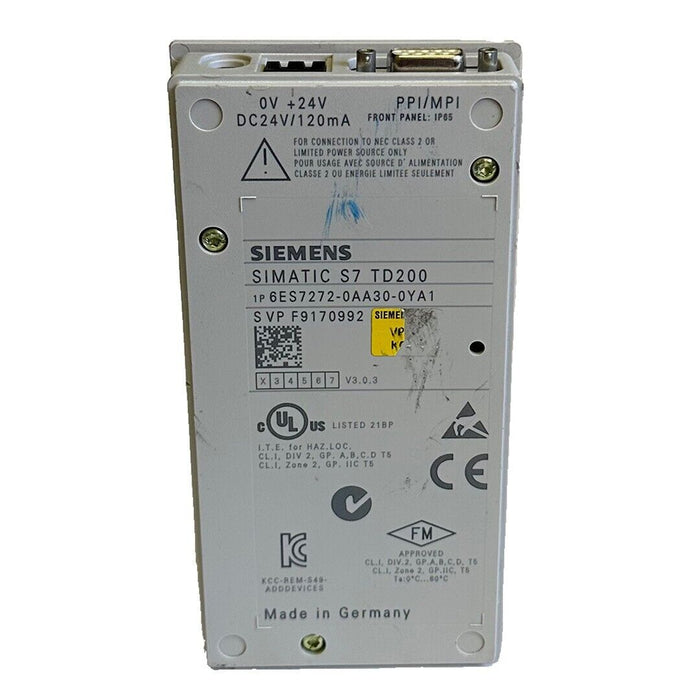 SIEMENS 6ES7272-0AA30-0YA1 / 6ES72720AA300YA1 TD200 TEXT DISPLAY 24Vdc *NO CABLE