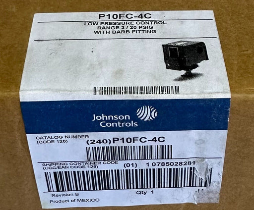NEW JOHNSON CONTROLS P10FC-4C / P10FC4C LOW PRESSURE CONTROL 3-20PSIG W/ BARB