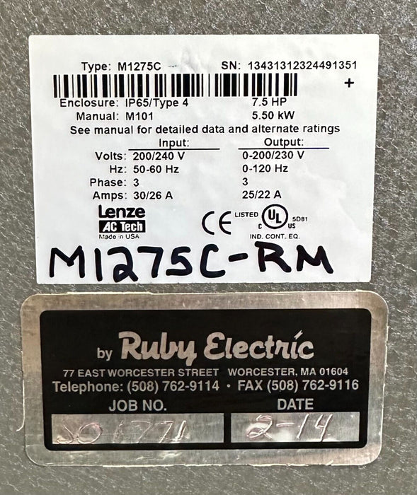 REPAIRED LENZE M1275C AC Tech MC SERIES DRIVE 5.50kW/7.5HP 200/240V 13431312