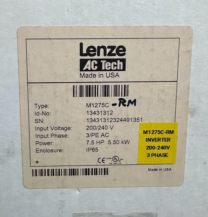 REPAIRED LENZE M1275C AC Tech MC SERIES DRIVE 5.50kW/7.5HP 200/240V 13431312